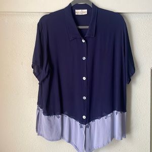 Vintage color block super sheer button down tunic blouse by David Dart Women